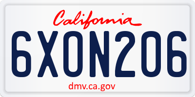 CA license plate 6XON206