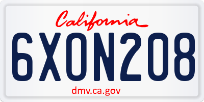 CA license plate 6XON208
