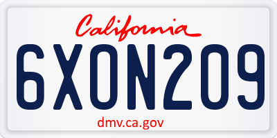 CA license plate 6XON209