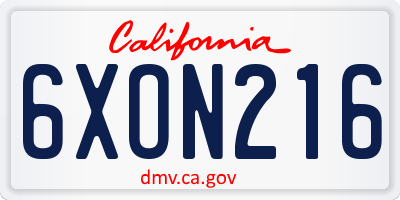 CA license plate 6XON216