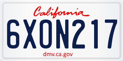 CA license plate 6XON217