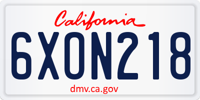 CA license plate 6XON218