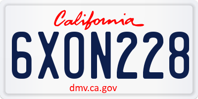 CA license plate 6XON228
