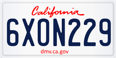CA license plate 6XON229
