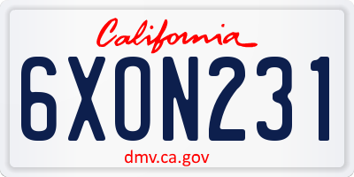 CA license plate 6XON231