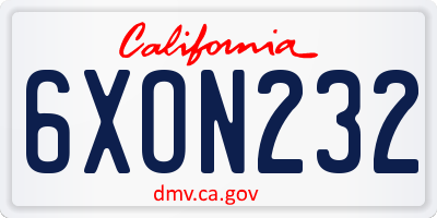 CA license plate 6XON232