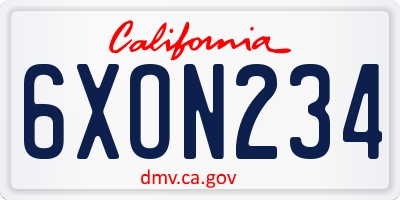 CA license plate 6XON234