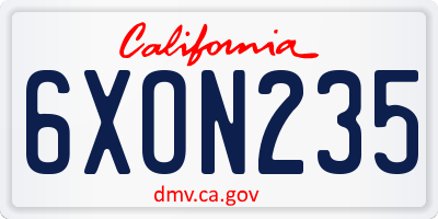 CA license plate 6XON235