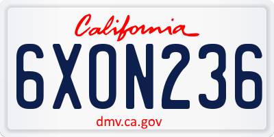 CA license plate 6XON236
