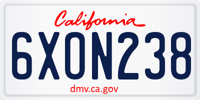 CA license plate 6XON238