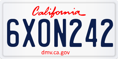 CA license plate 6XON242
