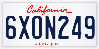 CA license plate 6XON249
