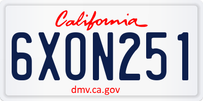 CA license plate 6XON251