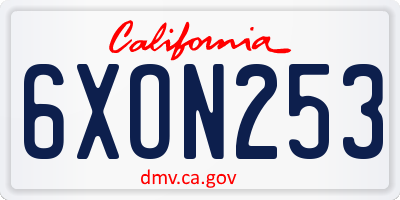 CA license plate 6XON253
