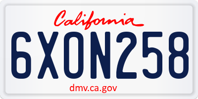 CA license plate 6XON258