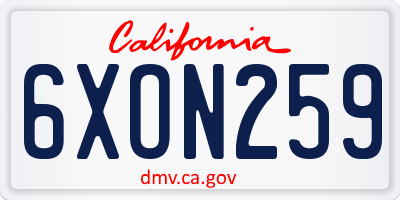 CA license plate 6XON259