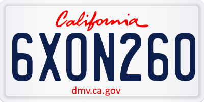 CA license plate 6XON260