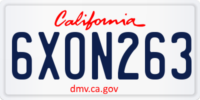 CA license plate 6XON263