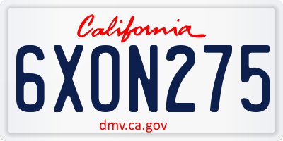 CA license plate 6XON275