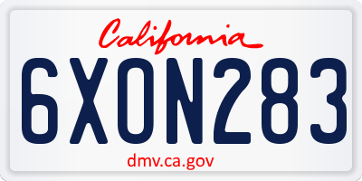 CA license plate 6XON283
