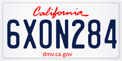 CA license plate 6XON284