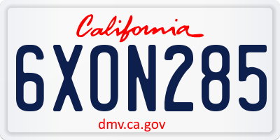CA license plate 6XON285