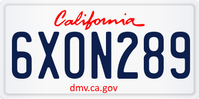 CA license plate 6XON289