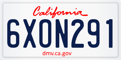 CA license plate 6XON291