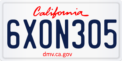 CA license plate 6XON305