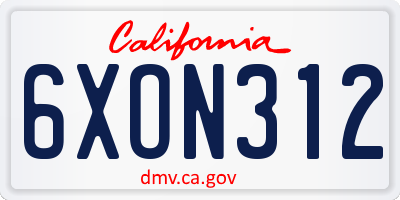 CA license plate 6XON312