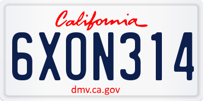 CA license plate 6XON314
