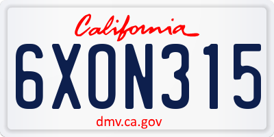 CA license plate 6XON315