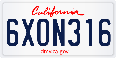 CA license plate 6XON316