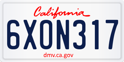 CA license plate 6XON317