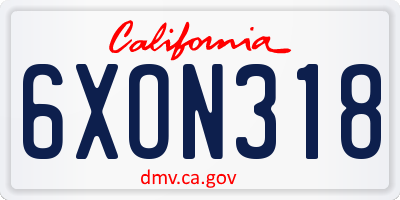 CA license plate 6XON318