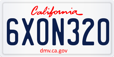 CA license plate 6XON320