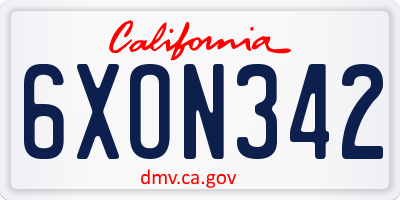 CA license plate 6XON342