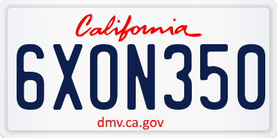 CA license plate 6XON350