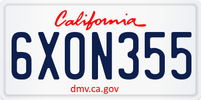 CA license plate 6XON355