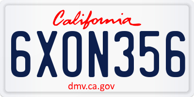 CA license plate 6XON356