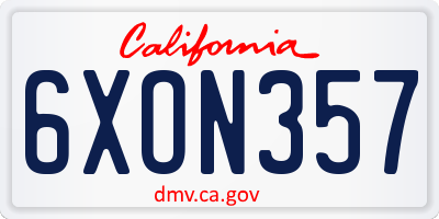 CA license plate 6XON357