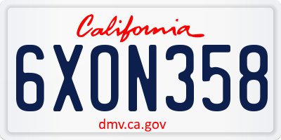 CA license plate 6XON358