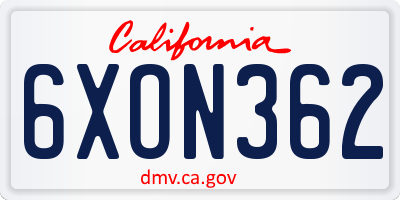 CA license plate 6XON362