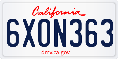 CA license plate 6XON363