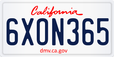 CA license plate 6XON365