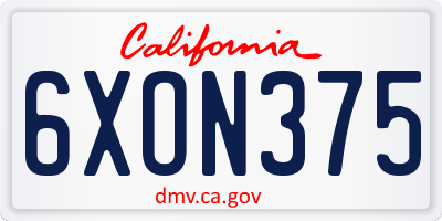 CA license plate 6XON375