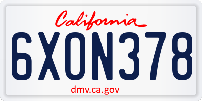 CA license plate 6XON378