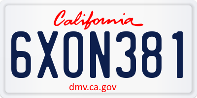 CA license plate 6XON381