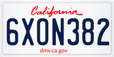 CA license plate 6XON382