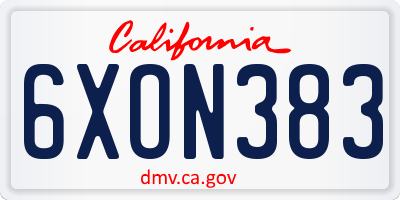 CA license plate 6XON383